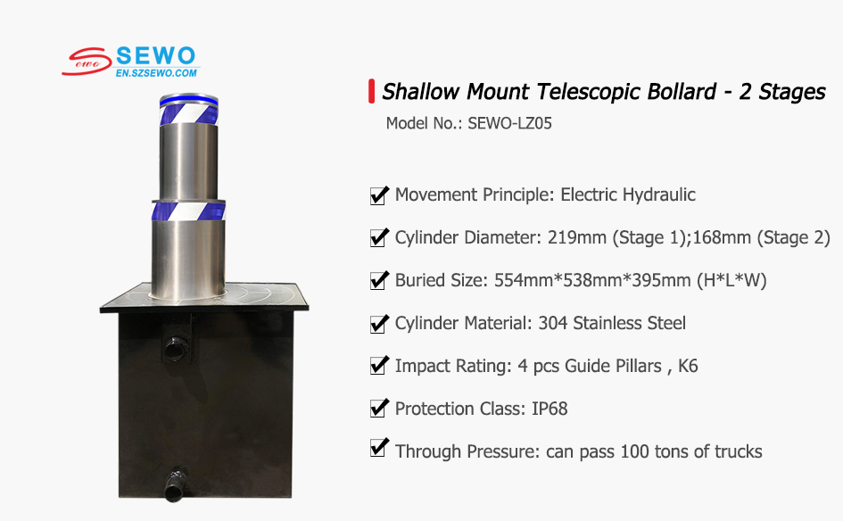 SEWO Shallow Mount Hydraulic Telescopic Bollard -2 Stage